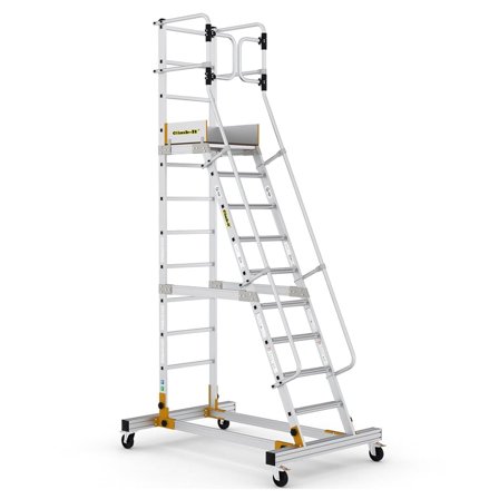 Mobile steps with safety gate, 10 treads, H 2500 mm