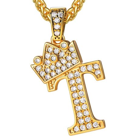 Krona Initial A-Z Halsband, Iced Out Letter Hänge med 22-24 Tums Kedja, Män Kvinnor Bling Hip Hop Alfabet Namn Smycken Present Stora Initialer 
