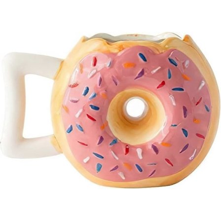 Keramisk Munkmugg - Läcker Rosa Glasyr Munk med Strössel - Roligt "MMM. Donuts!" Citat - Stor 414 ml - Rolig Kaffemugg Present