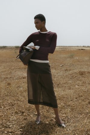 Premium Selection Haut en maille de laine mérinos à encolure ronde - Qualité premium - Marron - S