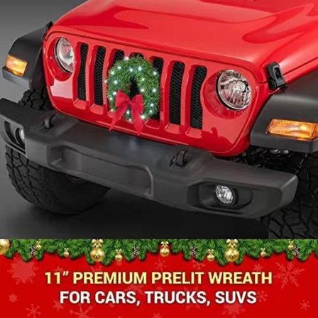 Stor Julgran Krans för Bil, Konstgjord Krans för Utomhus, Julhantverk, Rosett, Kabelband, Sugkoppar för Bildekoration