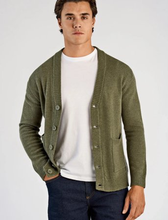 Lindbergh Lambswool Button Cardigan - Khaki green - S