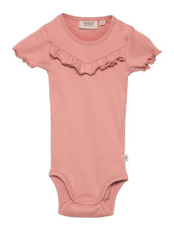 Rib Body Ruffle Ss Bodies Short-sleeved Rosa Wheat