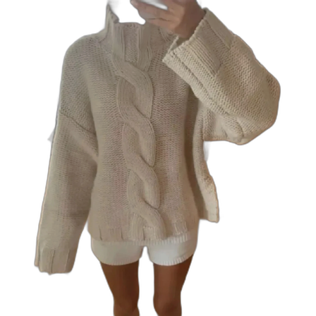 Beige stickad polotröja