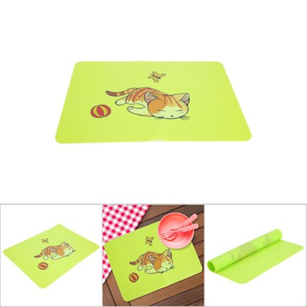 Silikonmatta med söt djurdesign, halkfri isoleringsmatta, bordstablett för barn (Grön katt 100g/3.5oz)