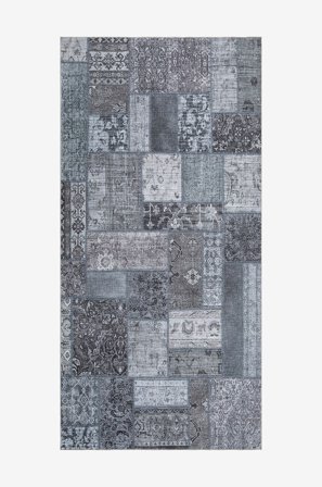 KM Home - Slätvävd Patchwork - Blå - Slätvävda mattor - 80X150 - Från Homeroom