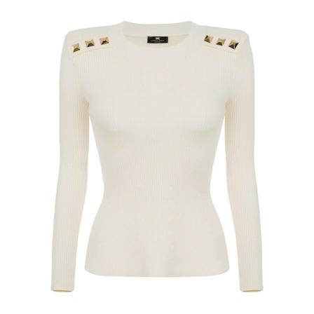 Elisabetta Franchi Round-neck Stickat beige, Dam Stickade tröjor & koftor, Dam, Storlek: XS