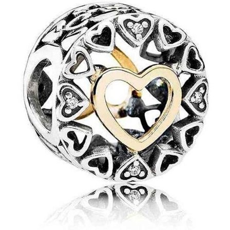 Berlock - Pandora - Circle of Openwork Love - 925 Silver - 585 GULD - Cubic Zirconia
