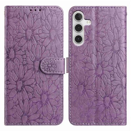 For Samsung Galaxy A56 5G Lærveske Daisy Imprint Lommebok Stativ Telefon Beskyttelsesdeksel