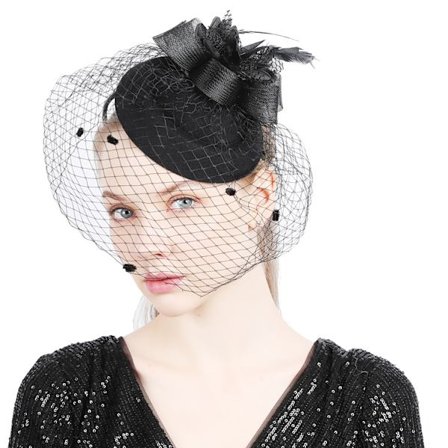 Sløyfe Fascinator Hat Slør Mesh Hodebånd for Kvinner (Svart)
