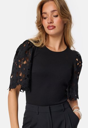 BUBBLEROOM Contrast Lace Sleeve Top Klær