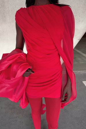 Amy Lefévre x NA-KD Robe courte drapée en mousseline - Robes en Mousseline - Rouge - EU 32