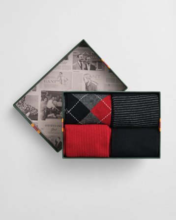 GANT Herren 4er-Pack Socken Argyle & Streifen in Geschenkbox (40-42) Grau