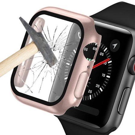 Fuld Dækning Hærdet Glas Skærmbeskytter til Apple Watch 38/40/42/44mm Rosaguld Pinkguld 40mm