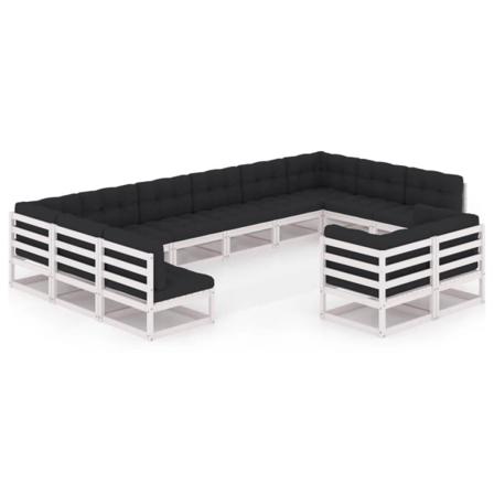 Vidaxl Loungegrupp Med Dynor 12 Delar Vit Massiv Furu Vit
