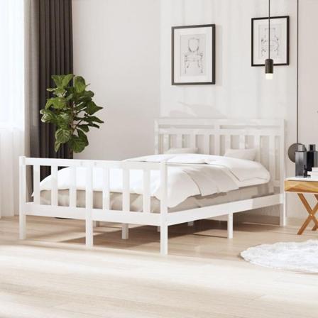 Vidaxl Sängram Vit Massivt Trä 140x190 Cm Vit