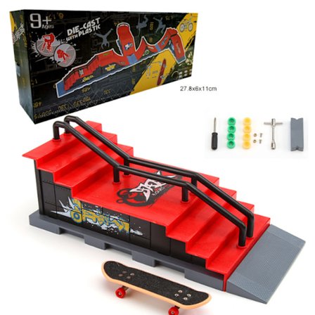 Finger Skateboard Ramp Set, Finger Skateboard Deck med Ramp för Barn Vuxen Finger Skateboard Träningsrekvisita Interaktivt Skateboardspel