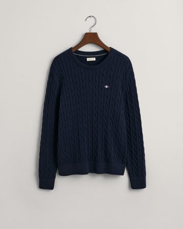 GANT Teenager Zopfstrick Rundhalspullover aus Baumwolle (134/140) Marineblau