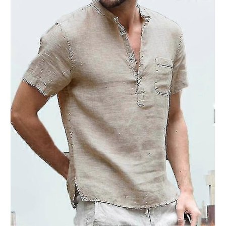 Sommer Bomull Lin Kort Erme Herre T-skjorte S-5xl/bl