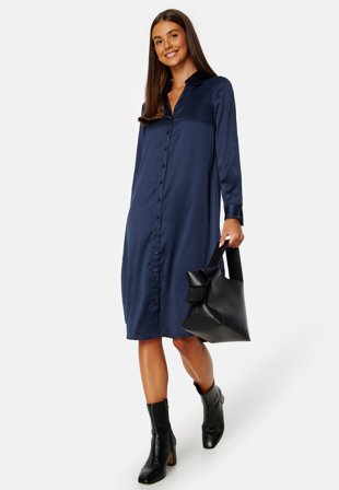 BUBBLEROOM Lillyanna satin shirt dress Blue Klær