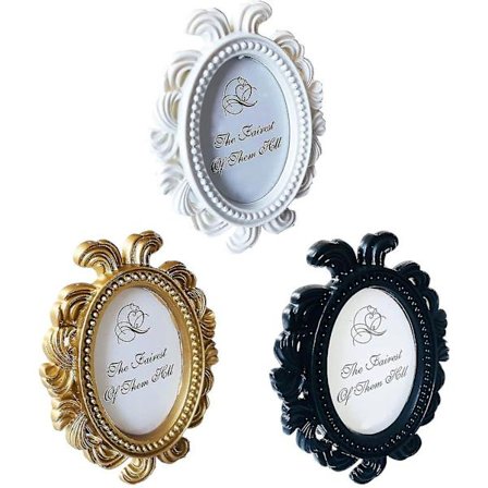 3 stk Vintage Bilderammer, Skrivebordsbilderammer, Ovale Bilderammer