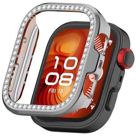 För Huawei Watch Fit 4 Pro Klockfodral Strassdekor Hollow Elektroplätering PC Klockskydd - Silver