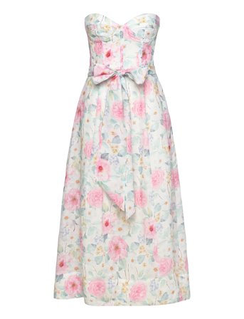 Floral Printed Tie Midi Dress Pink Bardot