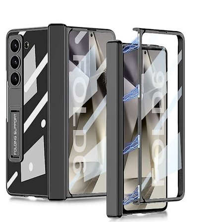 For Samsung Galaxy Z Fold 6 med Usynlig Støtte, Innebygd Skjermbeskytter Slank PC Støtsikker Deksel med Magnetisk Hengselbeskyttelse
