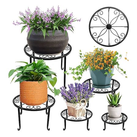 5 Pak Metal Plantestativer til Udendørs & Indendørs Planter, Robust Blomsterpottestativer til Flere Planter