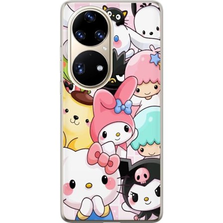 Kompatibelt Mobildeksel til Huawei P50 Pro Tett mønster av søte figurer med store øyne i ulike farger og uttrykk med LABUBU-tekst