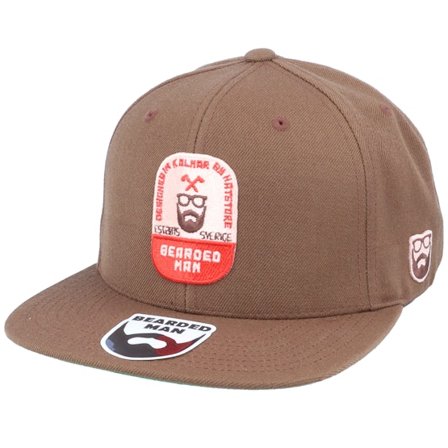 Bearded Man - Braun snapback Cap - Beard Label Patch Brown Snapback @ Hatstore
