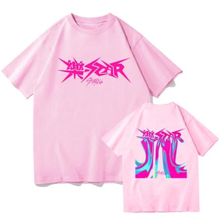 Kpop Stray Kids Rock Star Album T-skjorte for Kvinner og Menn - Streetwear, Kortærmet, Fans T-skjorte, Gave Rosa XXL Pink