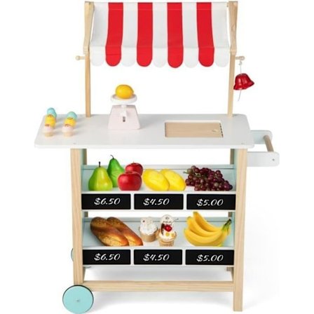 COSTWAY glassvagn, glassförsäljare med 6 glassar, vagn på hjul 79,5x29,5x100 CM b för barn 3 år+ Röd