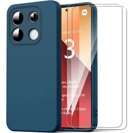 Coque - E.F.CONNECTION - För Xiaomi Redmi Note 13 Pro 4G - Ultra Slim Silikon - Mörkblå - 2 Härdade Glas