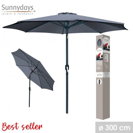 Rund parasol, hældbar, manuel åbning - Antracitgrå - Polyester, aluminium, stål - D 300 x H 250 cm