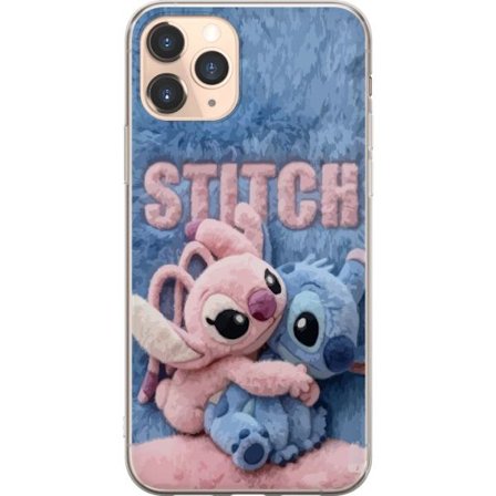 Kompatibelt Mobilskal till Apple Apple iPhone 11 Pro Söta fluffiga Stitch och Angel kramas på ett mjukt pälsigt underlag med pastellfärger som ska