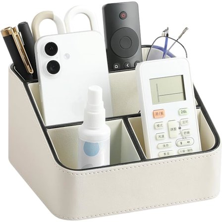 Fjernbetjeningsholder, PU Læder Skrivebordsorganisator - Stilfuld Sød Opbevaring til TV-fjernbetjeninger, Perfekt til Natbord, Sengekant & Kontor (Gi