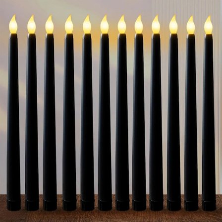 Svart 12-pakning flammeløse lys, elektriske lys, stearinlys for bursdag/jul/halloween/lysmiddag—maks