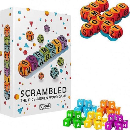 Scrambled Dice -sanalautapeli - Perhejuhlien oikeinkirjoitushaaste, nopeatempoinen lautapeli 1–5 pelaajalle