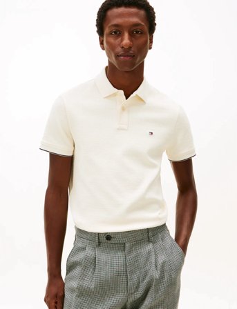 Tommy Hilfiger Seersucker Reg Polo - Cream - L