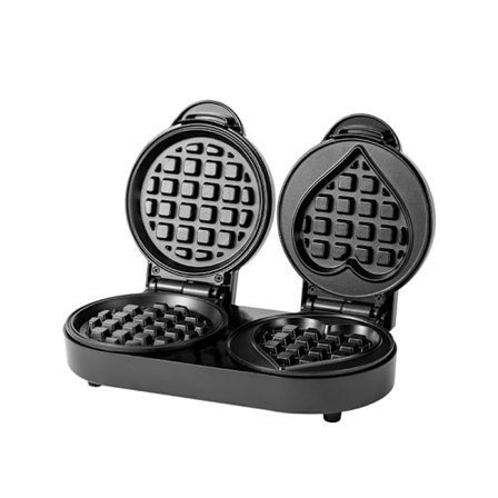 Mini vaffeljern fladt vaffeljern, to former, kompakt design, non-stick overflade, let at rengøre, hjerteformet, rund