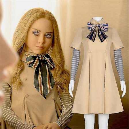 Thriller Movie M3gan Cosplay Costume Full Set Ai Doll Robots Dress Bow Tie Pantyhose Hand Sleeves Wig Party Role Play Suit For Women Girls -a
