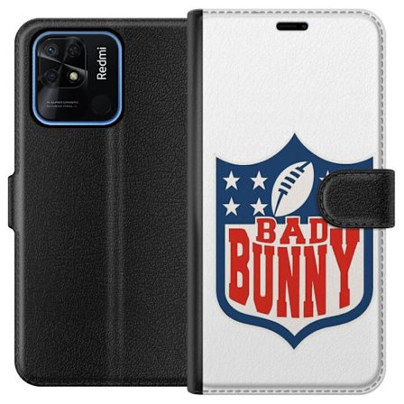 Kompatibelt Lommeboketui til Xiaomi Redmi 10C Bad Bunny rød grafisk plakat med portrett og typografi i latinamerikansk popdesign