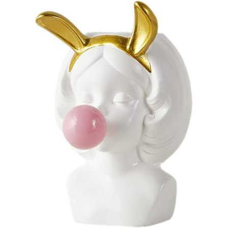 Kuplia puhaltava tyttö, luova maljakko, koriste-esine, kuivakukkamaljakko, kodin olohuoneen ruokapöydän taideveistos (valkoinen)