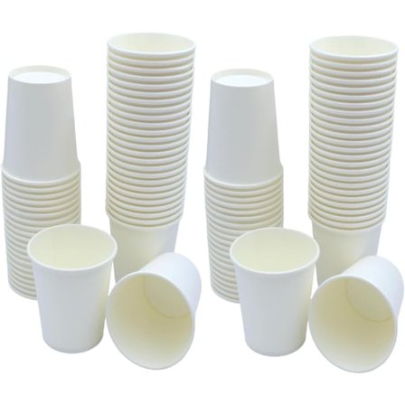 100 x 200 ml Hvide Papkrus til Varme & Kolde Drikke Bionedbrydelige Lækagesikre Miljøvenlige Enkelvæggede Engangskaffe/Te Papkrus