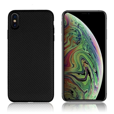 Etui med kulfiberstruktur til iPhone Xs Max - Sort