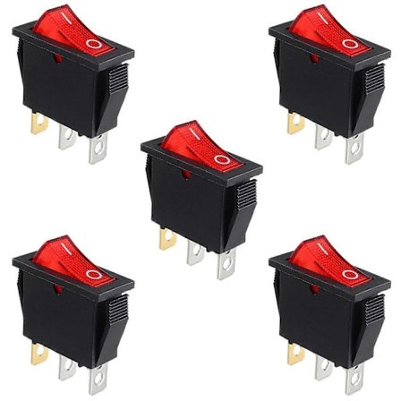 5 stk. rød belyst vippekontakt, ON/OFF 3 ben 3 positioners båd vippekontakt snap AC 250V/15A 125V/20A KCD3-101 (LGL)