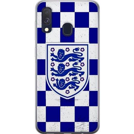 Kompatibel Mobilcover til Samsung Samsung Galaxy A40 Grafisk skakternet mønster i blåt og hvidt med et klassisk heraldisk emblem, retro-inspireret s