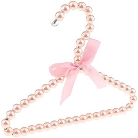 Set med 5 barnklädhängare i konstgjord pärla med rosa bandrosett