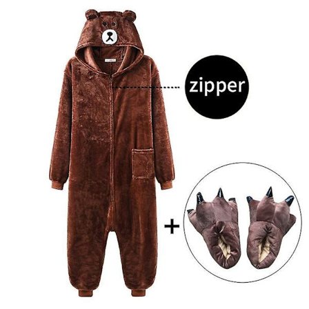 Bear Onesie Women Men Kigurumis Animal Pajama Cartoon Slippers Festival Homewear Winter Warm Suit Zipper Button Overalls